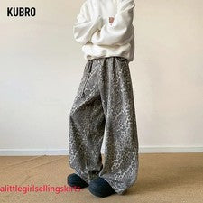 Pantalones Cintura Alta Pierna Ancha Estampado Leopardo Otoño Nuevo Estilo Moda Para Hombre Y2K Casua