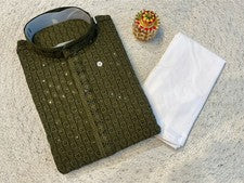 Conjunto túnica cosida para hombre indio Kurta Top caballero pantalón Kurta con hilo ajustable