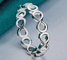 S925 Plata ESTERLINA APILABLE INFINITO ETERNIDAD ANILLO TRENZADO BANDA TALLA 58 Q