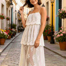 Para Mujer Blanco Sin Mangas Boho Solero para Vacaciones de Verano y Playa
