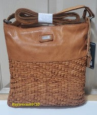 Bolso Bandolera Para Mujer Spikes & Sparrow Tejido Cuero Tostado Envejecido Nuevo con Etiquetas