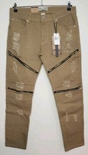 PANTALONES DE HOMBRE BLEECKER & MERCER DISEÑO CREMALLERA ENVEJECIDA CALCE AJUSTADO CAQUI NUEVOS/ETIQUETA