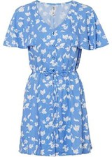 Nuevo Vestido Floral Viscosa Sostenible Talla 44 Azul Medio Blanco Mujer Mini Vestido