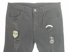 Pantalones de mezclilla para hombre talla 35" W x 29,5" L ajustados negros parche ejército paz desgastado