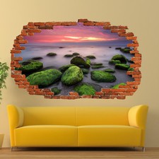 PEGATINAS DE PARED DE PAISAJE NATURAL AL ATARDECER DE MAR 3D CALCOMANÍA MURAL DE OFICINA DECORACIÓN DEL HOGAR UP0