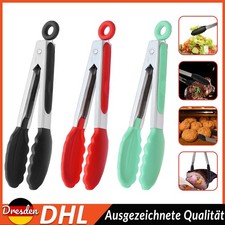 3er Silikon Küchenzangen Edelstahl Grillzangen Servierzangen hitzebeständig