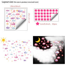Juego de pegatinas de pared brillantes con estrellas y nubes para interior de dormitorio salón