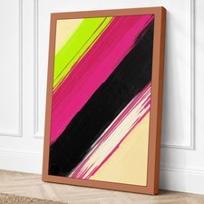 Arte de pared con impresión geométrica en lienzo de rayas de neón decoración del hogar listo para colgar