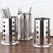 Soporte para utensilios de acero inoxidable con drenaje para palillos y herramientas de cocina
