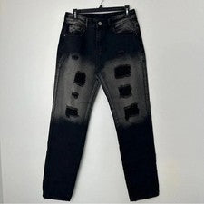Denim Dos Tonos Distressed 30 Cónico Y2K Grunge Punk Sucio Negro Gris Para Hombres