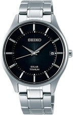 Reloj solar de titanio Seiko Selection, cristal de zafiro, negro, para hombre...