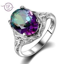 Anillo Topacio Místico Arco Iris Fuego Anillo Plata Joyería Fina Gif