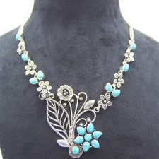 Collar de joyería de plata de ley 925 hecho a mano con piedras preciosas turquesa azul talla 17-18"