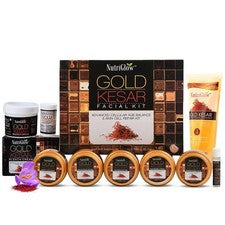 Kit Facial NutriGlow Gold Kesar (250gm + 10ml) con Crema Blanqueadora (43gm) Pack 3