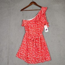 Mini Vestido Gilli Para Mujer Mediano Naranja Blanco Floral Un Hombro Cintura Atada Nuevo con Etiquetas