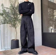 Para hombres Otoño Moda Informal Suelto Negro Plisado Traje Pantalones Juveniles Fiesta Pantalones