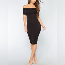 Vestido negro ceñido al cuerpo sin hombros de moda Nova para mujer talla grande