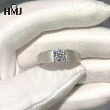 Anillo de Moissanita Redondo para Hombres Boda de Eternidad Plata 925 Chapado en Oro Blanco de 18k