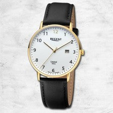 Regent Cuero Reloj de los Hombres Pulsera Cuarzo Negro Pulsera de Cuero URGM2303