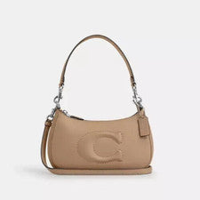 Bolso de hombro Coach para mujer plateado/taupe Teri de cuero liso (CR099) - NUEVO CON ETIQUETAS
