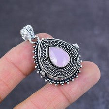 Colgante venenoso de plata de ley 925 hecho a mano con piedras preciosas de calcedonia rosa 1,77" K125