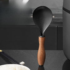 Cuchara de arroz 21,5 x 6,7 cm cabeza de acero inoxidable con mango de madera carbonizada