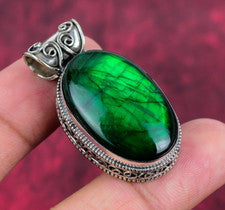 Colgante de plata de ley 925 con piedras preciosas de labradorita con destello verde joyería hecha a mano