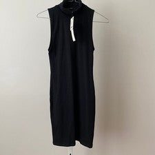 Mini Vestido Zara M Minimalista Gótico Negro Sin Mangas Cuello Simulado Bodycon Nuevo con Etiquetas