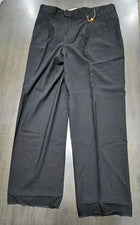 Nuevo Pantalón de Vestir Galliani Negro Plisado Puños Lana Extrafina Italiano De Colección