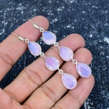Pendientes de piedras preciosas de ópalo lechoso pendientes de plata de ley joyas regalos hechos a mano