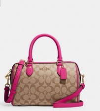 Bolso Rowan Coach para mujer nuevo con etiquetas en cuero exclusivo color caqui/cerise