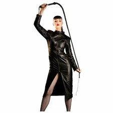 Sexy ¡LO ÚLTIMO! Vestido para mujer de cuero negro 100 % piel de cordero real gótico damas