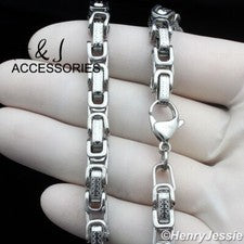 Collar de cadena de eslabones de caja bizantina de plata de 6,5 mm de acero inoxidable de 16"-40" para hombre*AT