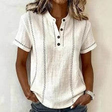 Camisa Cuello V Manga Corta Primavera 2026 Moda Poliéster Tela Material