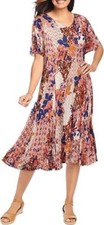 NUEVO Vestido Woman Within Multicolor Talla Grande 30W Tela Arrugada Costuras Princesa