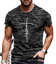 Camiseta Hombres Manga Corta Moda Antiguo Negro Blanco Cruz Estampado Gráfico