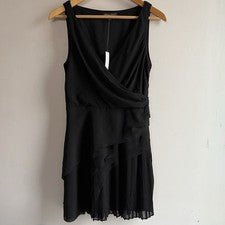 Mini vestido plisado negro sin mangas con cuello en V talla 4 Banana Republic para mujer
