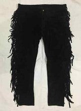 Pantalón de gamuza vaquero de América Occidental para hombre estilo nativo y pantalón negro para montar a caballo