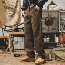 Pantalones rectos retro estilo americano para hombre pantalones cargo 100 % algodón primavera sueltos