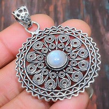 Colgante de joyería de plata de ley 925 hecho a mano con piedras preciosas de luna arco iris para mujer