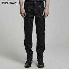 Punk Rave Hombres Gótico Vintage Jacquard Pantalones Boda Estampado Traje Pantalones Ajustados
