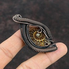 Colgante envuelto en alambre de regalo madre cobre joyas piedras preciosas fósiles de amonita 2,56"
