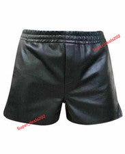 Pantalones Cortos de Cuero de Cordero para Hombres Negros Estilo Boxer Ropa Informal Único Calce Ajustado