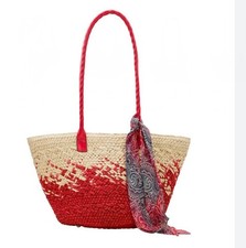 PATRICIA NASH Calypso Paja Mujer Bolso Grande con Bufanda - Natural/Rojo