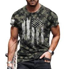Camiseta Hombre Verde Oscuro Táctico Gráfico Manga Corta USA Bandera Camo Deport