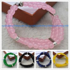 Pulsera de cuentas de piedras preciosas redondas multicolor natural de 3 filas de 6 mm 7,5 pulgadas