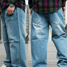 Pantalones de mezclilla holgados de pierna ancha estilo hip hop retro informales para hombre