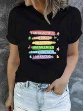 I am Beautiful Camiseta Gráfica Letras 2024 Mujer Linda Camisa Verano Moda Hara