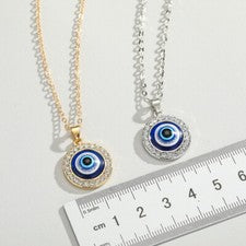 Collar Mal de Ojo Plata de Ley Chapado en Oro Dije de la Suerte Joyería Tachuelas Cristal