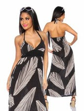 Largo Mujer Palmeras Playa Anudado Al Cuello Negro Moda de Baño Verano Bikini S/